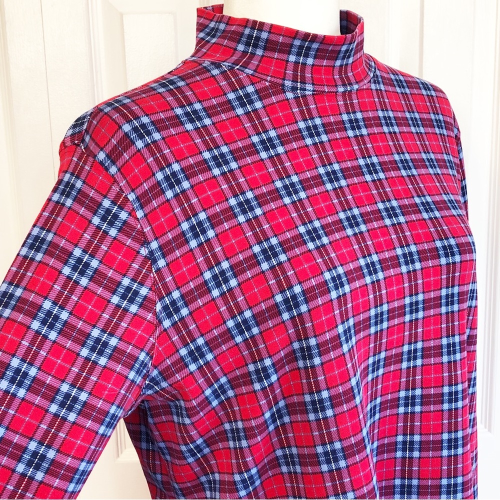 Lands' End Red & Blue Plaid Print Mockneck Long Sleeve Tee XL - Picture 5 of 16
